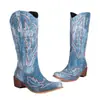 Botas de cano alto plus size para outono e inverno, bico fino, botas femininas versáteis de salto médio, sem cadarço com salto quadrado, botas western leves de comércio exterior para mulheres