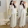 Conjunto de Verano para Maternidad 2026 Top con Parches de Encaje + Conjunto de Pantalones de Lino con Lunares para Maternidad