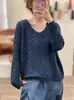 Nueva colección otoño e invierno 2026: Suéter de punto abierto, cuello en V, color liso, corte holgado, manga larga, perfecto como capa base para mujer