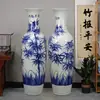 Jingdezhen Porcelana Azul y Blanca Pintada a Mano Bambú Paz Cerámica de Pie Gran Jarrón Hotel Apertura de Empresa Regalo de Inauguración Adornos