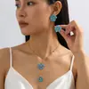 Estilo de Tendencia Nacional de Comercio Exterior Europeo y Americano Elegante Colorido Juego de Pendientes y Collar de Flor de Esmalte Anillo de Joyería de Mano Dulce Vintage