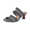 Sandalias Cuadradas de Tacón Medio con Estampado de Leopardo y Ribete de Piel, Talla Grande para Mujer Verano 2423
