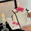 Día de San Valentín Vela Blanca con Lazo Decoración de Pastel Rojo de Amor Lazo Negro de Cinta Amor de Pareja