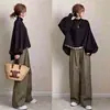 Enviado el mismo día, 4 colores en stock, conjunto de temporada Primavera/Otoño 2026 muy vendido para mujer, sudadera con bloques de color y manga de farol + conjunto de dos piezas de pantalones de pierna ancha