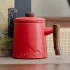 Taza de Separación de Té de Cerámica con Mango de Madera y Tapa, Set en Caja de Regalo, Taza de Té para Oficina Escolar, Personalización en Lotes Pequeños, Regalo Souvenir