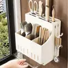 Suporte de facas de cozinha, porta-hashis, suporte de facas multifuncional de parede, suporte de armazenamento de facas integrado, suporte para pendurar facas e colheres