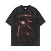 Camiseta de manga corta con estampado de anime Hot Blood, vintage lavada y desgastada, de verano, casual, combinable con todo, marca de moda, americana holgada, impresión digital directa