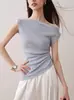 Playera sin mangas asimétrica de hombro al estilo coreano 2025 Verano Nuevo Nicho Look Adelgazante Color Puro Top Plisado t