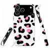 Funda de Teléfono con Película de Estampado de Leopardo en Contraste Negro y Rosa para iPhone 18 Pro, Funda Dura Brillante de Doble Capa, Funda Magnética para Apple 17 Pro