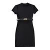 Vestido ajustado de manga corta con cuello redondo alto, estilo europeo y americano, para mujer, recién llegado, vestido elástico a la cadera con cinturón