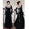 Vestido Largo de Manga Larga con Bloques de Color Transfronterizos Estilo Francés y Encaje de Terciopelo Alemán para Mujer, Nuevo Modelo de Principios de Otoño, Impresionante y Elegante Vestido Largo