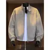 Jaqueta de couro com gola alta, à prova de vento e quente, estilo americano para homens, casaco cardigã casual de outono resistente, top solto moderno com patchwork
