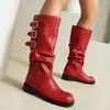 Botas de caballero de caña alta para otoño e invierno, Botas de cuero de talla extragrande europeas y americanas, Punta redonda, Suela gruesa, Plataforma impermeable, Tacón cuadrado, Zapatos de mujer transfronterizos, Talla 46