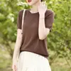 Nova camiseta de verão estilo Lyocell, gola redonda, soltinha, cor sólida, manga curta, versátil, versão coreana, camiseta básica lisa simples para mulheres