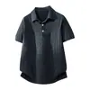 Nueva Camisa Polo de Punto Gris con Trenzado de Manga Corta para Hombre en Primavera y Verano Fitness Running Camiseta Elástica con Cuello