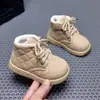 Botas de Cuero para Niños 2026 Otoño/Invierno Estilo Coreano Sencillo Botas de Algodón Forradas de Felpa para Niñas y Niños, Botas Cortas Cálidas y Antideslizantes