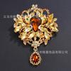 Exquisito broche grande de cristal con diamantes de imitación de aleación retro, ideal para combinar con todo, ideal para el día a día de las mujeres.