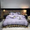 Juego de Cama de Cuatro Piezas Estilo Princesa, Envío Directo de Una Pieza, Sábana de Hielo Genuino de Seda Lavable, Faldón de Cama, Cubre Cama Blanco, Lujo Ligero