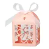 Caja de dulces calada con forma de cruz transfronteriza, papel nacarado blanco hielo, caja de regalo de dulces de chocolate para bautizo, boda y fiesta