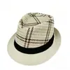 Sombrero de Paja Transpirable a Cuadros para Protección Solar de Verano Transfronterizo Sombrilla Sombrero Jazz Retro Británico Sombrero de Hombre Venta al por Mayor