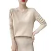 Suéter para mujer, capa base, top de punto de forro polar Andy, estilo nuevo, colección otoño/invierno transfronteriza, corte holgado, listo para usar, cuello en V, manga larga