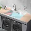 Combinación de gabinete integrado para balcón de aluminio tipo panal con lavadora doble y máquinas lavadoras-secadoras dobles, lavabo grande de piedra de cuarzo de superficie plana