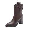 Botines Martin elegantes de punta fina para mujer petite con tacón grueso, nuevos botines de plataforma impermeables de otoño e invierno, botines cortos retro de tacón alto con suela gruesa