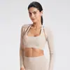 Roupa de Yoga Transfronteiriça Europeia e Americana, Cardigã Fino de Manga Longa Feminino para Verão, Jaqueta de Yoga, Top Esportivo com Sensação de Pele Nu e Acabamento de Alta Qualidade