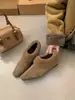 Zapatos retro estilo francés de nailon gris con plataforma para aumentar altura, nuevos zapatos de invierno y otoño cálidos, zapatos peludos para mujer