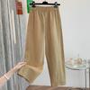 Pantalones Casuales Color Caqui Amarillo de Toma Real Versátiles Primavera y Otoño Cintura Elástica de Tiro Alto Cortos Color Sólido Pantalones de Mujer