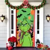 Popular Transfronteiriço Monstro Peludo Verde Grinch Pendurado Capa de Porta Pano de Fundo Decoração de Porta de Casa Pano Pendurado para Atmosfera Festiva Pendurado