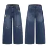 Jeans Rectos de Pierna Ancha Sueltos Estilo Retro Americano Nuevo Desgastados para Hombre de Calle Parcheados Costuras Decorativas Lavados Marca de Moda Pantalones