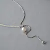 Collar Largo Ajustable de Perlas Sintéticas de Diseño de Nicho Coreano y Japonés, Cadena Clavicular Ligera de Lujo Tirable, Cadena para Suéter, Cadena en Forma de Y