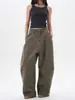 Pantalones cargo plisados verde militar americano para mujer hombre primavera verano retro lavados silueta de pantalones cimitarra deconstruidos pierna ancha casual