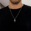 Collar Transfronterizo Europeo y Americano Hip-Hop Anhe Key Completo de Diamante Cruz de Acero de Titanio Cadena para Suéter Hiphop Moderna y Elegante para Hombre
