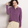 Cardigã de tricô de cashmere liso para mulheres, blusa base afina a silhueta, suéter de estilo suave, elegante casaco para o dia a dia