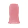 Atractivo conjunto de malla puramente sexy con escote en V cruzado, camisola corta ajustada, falda de sirena ajustada de cintura alta