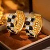 Moda Transfronteriza Dongdaemun Lujo Ligero Cuadrado Geométrico Circonita Blanca y Negra Tablero de Ajedrez Pendientes Lujo Ligero Versátil Mujer