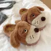 Pantufas de algodão fofas de cachorrinho para mulheres, para usar no inverno ao ar livre, antiderrapantes, cobertura total, solado grosso, salto alto, pantufas de pelúcia quentes para casa e interior