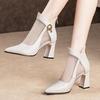 Sandálias Femininas de Verão 2023 Novos Saltos Grossos Estilo Coreano Salto Alto Bico Fino Botas de Rede Sandálias Moda Feminina Sapatos Solteiros Dropshipping