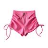 Pantalones cortos con cordón estilo chica sexy para mujer, novedad de verano 2022, cintura alta, adelgazantes, pierna larga y ancha, pantalones cortos finos de verano para mujer