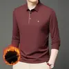 Camisa Polo de Manga Larga sin Costuras para Hombre con Forro de Polar, Casual de Negocios de Invierno, Top Camiseta con Cuello de Solapa en Bloque de Color para Hombres de Mediana Edad