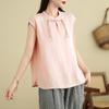 Nova Camisa Feminina Solta de Algodão e Linho com Botões Estilo Chinês, Verão 2025 Artística Nova Blusa Top de Gola Redonda para Mulheres