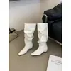 Botas altas plisadas de nuevo estilo europeo y americano para mujer otoño/invierno 2026, versátiles con tacón grueso y puntera cuadrada, botas largas adelgazantes