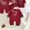 Macacão de bebê com estampa de dragão vermelho, roupa para celebração de recém-nascido de um mês, 100 dias e um ano, roupas para passeios de primavera e outono, roupa para celebração do primeiro aniversário de bebê menino