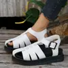 Zapatos Romanos para Mujer Tallas Grandes 2025 Primavera Nuevos Casuales Tejidos Huecos Sandalias de Punta Cerrada Suela Gruesa Correa Única Hebilla Zapatos de Playa