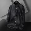 Atacado de Fábrica 2025 Verão Nova Camisa Listrada Masculina Manga Três Quartos Estilo Coreano Slim Camisa Juvenil Manga Média