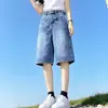 Shorts Jeans Retro com Estampa de Letras Plus Size Feminino Verão Gordura Solto Cintura Alta Emagrecimento Perna Larga Reta Calças de Comprimento Médio