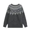Ropa de mujer al por mayor transfronteriza 2026 Fair Isle con gorro a juego, suéter versátil holgado de jacquard vintage con cuello redondo