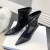 Botines de Tacón Alto con Punta para Mujer, Nuevos Tacones Altos para Otoño e Invierno con Cremallera Trasera, Estilo Coreano, Forrados de Felpa, Botas Negras Elásticas Ajustadas